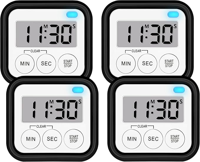 Timer, Kitchen Timers for Cooking Classroom Timer for Kids Teachers Magnetic Digital Timers 4 Pack, Black