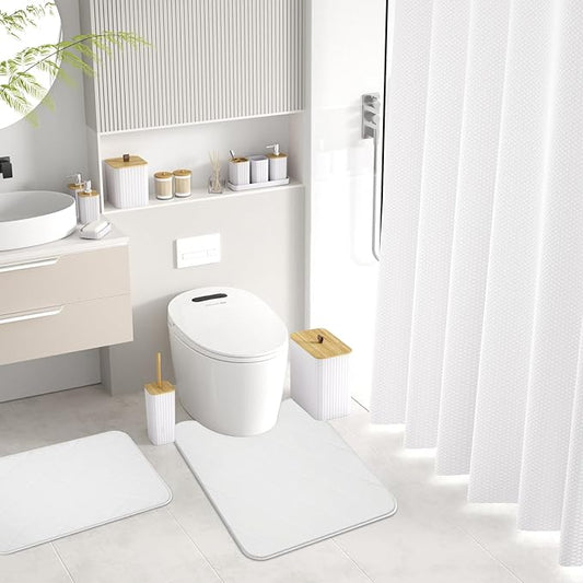 Bathroom Accessory Set - White Bathroom Set, 27PC Bathroom Accessories Set, Bathroom Sets with Shower Curtain and Rugs, Mini Trash Can, Toilet Brush, Trash Can & Soap Dispenser