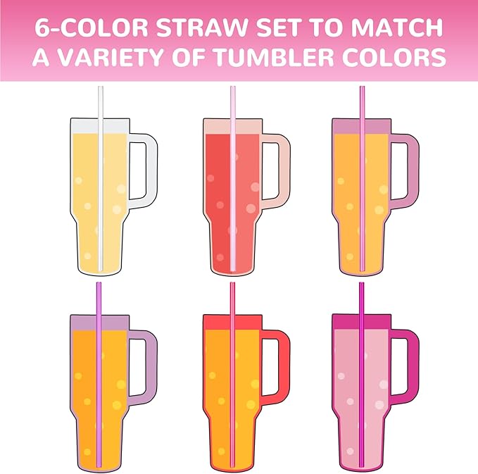 NiHome 12-Pack Plastic Reusable Drinking Straws for Stanley 40 oz 30oz 64 oz Tumbler, 6 Color 12 In Reusable Straws Fit for Stanley Cups w/ 2 Brushes, BPA-Free for Cold & Hot Beverages (Gradient Pink)