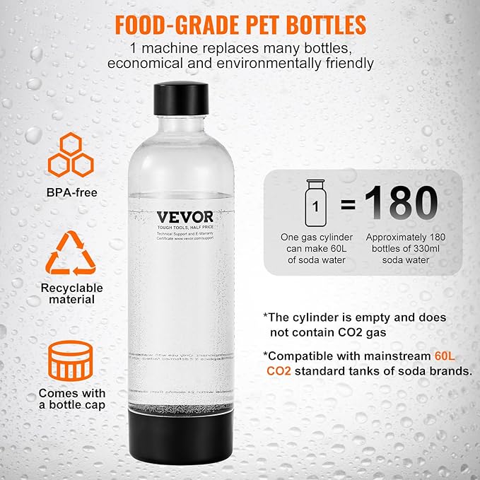 VEVOR Sparkling Water Maker, Soda Maker Machine for Home, Soda Maker with BPA-free 1L PET Bottle, CO2 Cylinder(Not Contain CO2 GAS), Compatible with Mainstream Screw-in 60L CO2 Cylinder