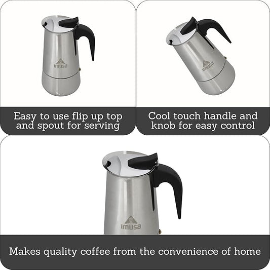 IMUSA USA B120-22062M Stainless Steel Stovetop Espresso Coffeemaker 6-Cup, Silver