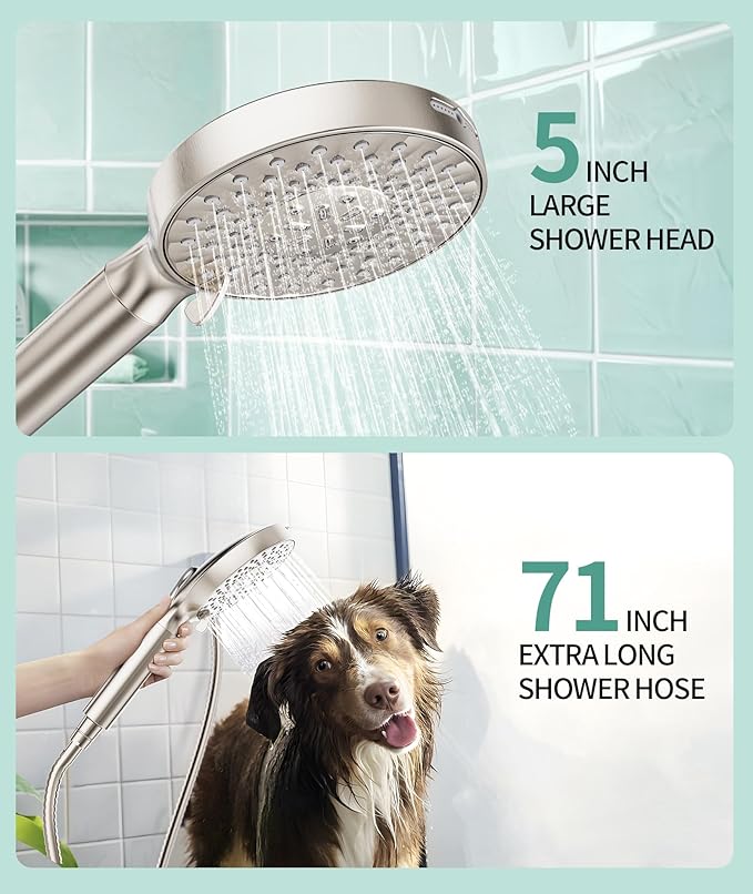 SR SUN RISE Filtered Shower Head with Handheld High Pressure 9 Spray Mode Showerhead Detachable Shower Head Water Softener Filters Beads for Hard Water Remove Chlorine 4 Filters Brushed Nickel