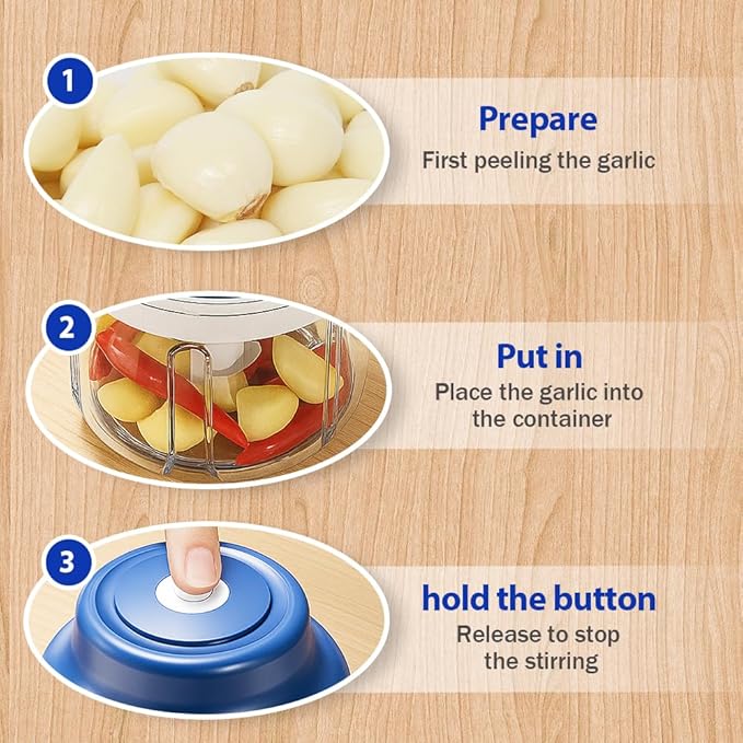2026 New Electric Garlic Chopper, Mini Portable Veggie Chopper USB Charging Wireless Food Processor, Upgrade Electric Mini Garlic Chopper Set Wireless Veggie Grinder (Blue, 250ML)