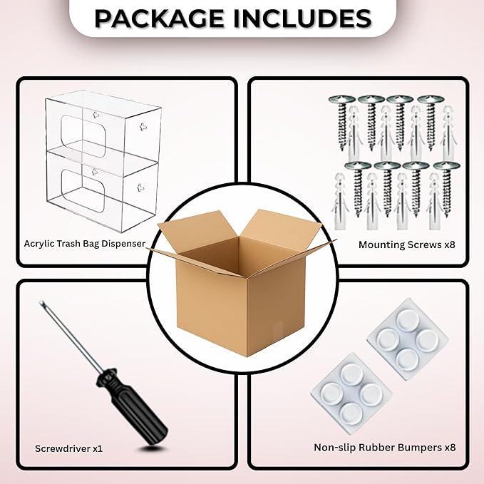 Acrylic Trash Bag Dispenser Roll Holder – 2 Compartment Clear Wall Mount & Trash Bag Holder Under Sink Organizer for Kitchen Cabinet, Drawer, Pantry – Trash Liner Storage Box for Garbage, Grocery Bags