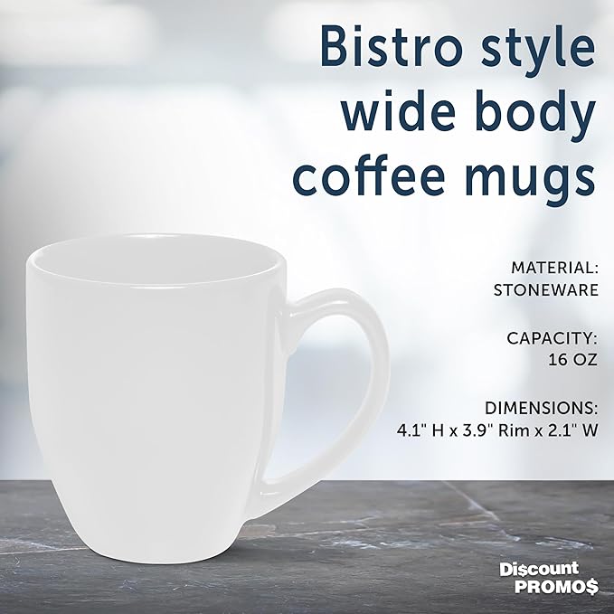 DISCOUNT PROMOS Large Coffee Cups 16 oz. Set of 10, Bulk Pack - Perfect for Tea, Espresso, Cappuccino, Hot Cocoa - White
