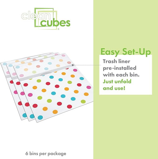 13 Gallon Disposable Pop-Up Trash Cans (6-Pack) with Fitted Bags – Foldable Garbage & Recycling Bins for Parties, Events & Kitchen (Polka Dot, 17" H x 13.5" W x 10" D)
