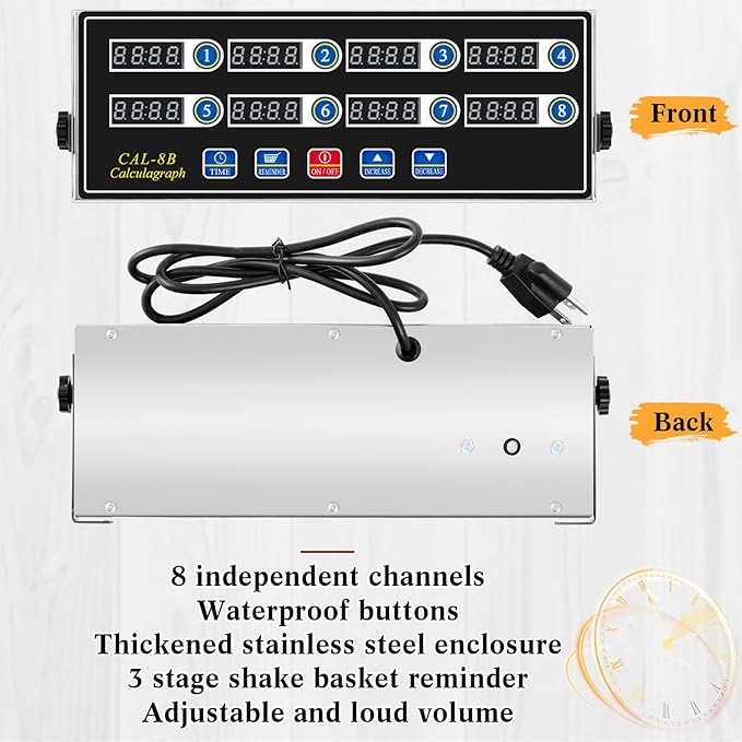 2 Pack 8-Channel Digital Kitchen Timer, Commercial Cooking Timer with Loud Alarm, Large LCD Display, for Restaurants, Baking, Labs, Multiple Independent Countdown Timers