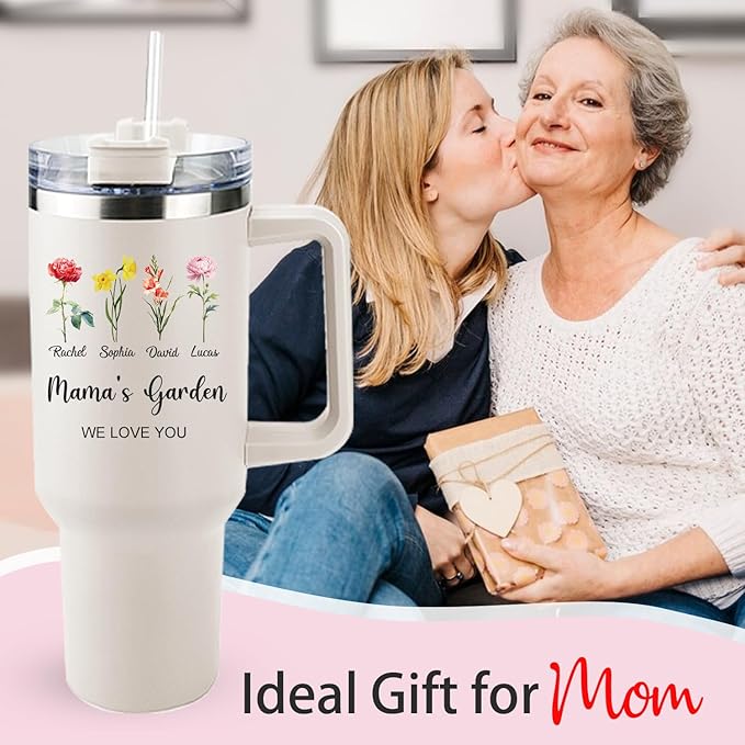 ThermoThrill Ships Next Day, Personalized 40 Oz Tumbler with Handle and Straw Custom Tumbler with Text Stainless Steel Mug Birthday Gifts for Women