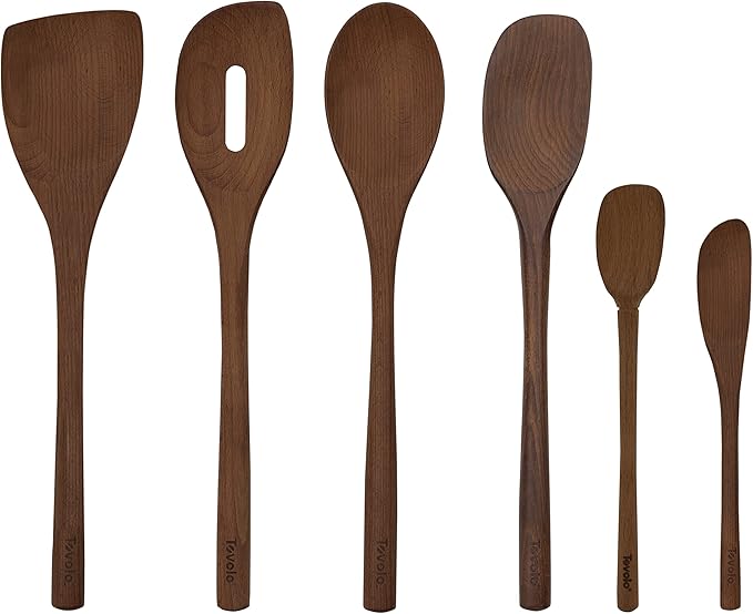 Tovolo Red Beechwood Utensil Set of 6 for Meal Prep, Cooking, Baking, and More