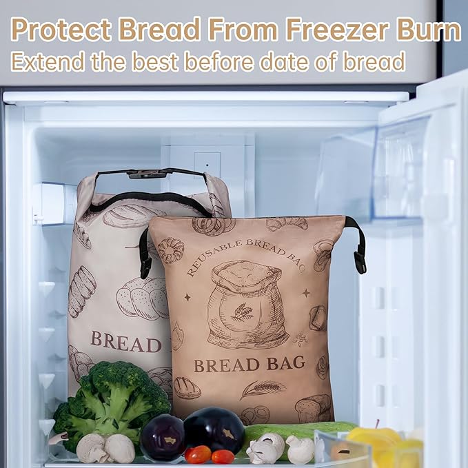 NiHome 2PCS Reusable Bread Storage Zipper Bags for Homemade Bread, 17"x12" Large Capacity Bags, Freezer Storage Zipper Bag, Double-Layer Protection with Waterproof & Oil-Resistant Lining