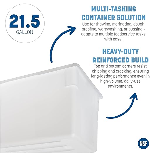 Carlisle FoodService Products Storplus Food Storage Container with Stackable Design for Catering, Buffets, Restaurants, Polyethylene (Pe), 21.5 Gallon, White, 21.5 Gallon, 26" x 18" x 15"