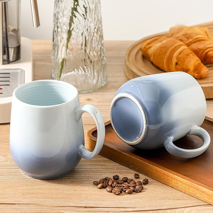 Hasense Coffee Mugs, 20oz Ceramic Coffee Cups for Tea Coffee Hot Cocoa Latte, Soup Mug with Handle for Dad and Mom as a Gifts, Dishwasher and Microwave Safe, 2PCS(Gradient Light Blue)