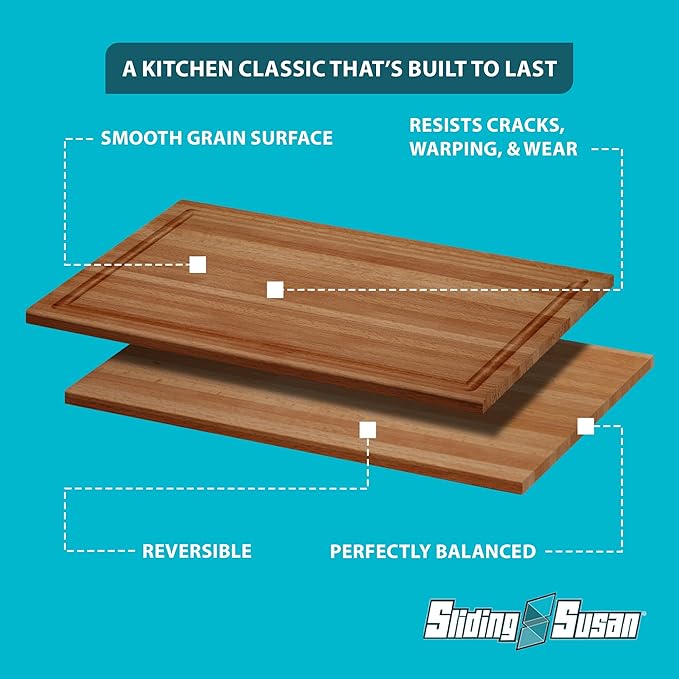 SlidingSusan Cutting Board - Solid Beechwood Butcher Block for Kitchen, Chopping, Serving, or Gifting – 1” Thick Reversible Wooden Slab for Countertop or Table, 11” x 18”