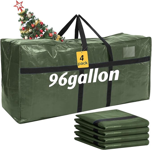 4 Pcs 96 Gallon Large Moving Bags with Zipper and Handles Foldable Storage Duffle Bags Heavy Duty Extra Large Totes for College Dorm Travel Clothes Blankets Bedding Moving (Green)