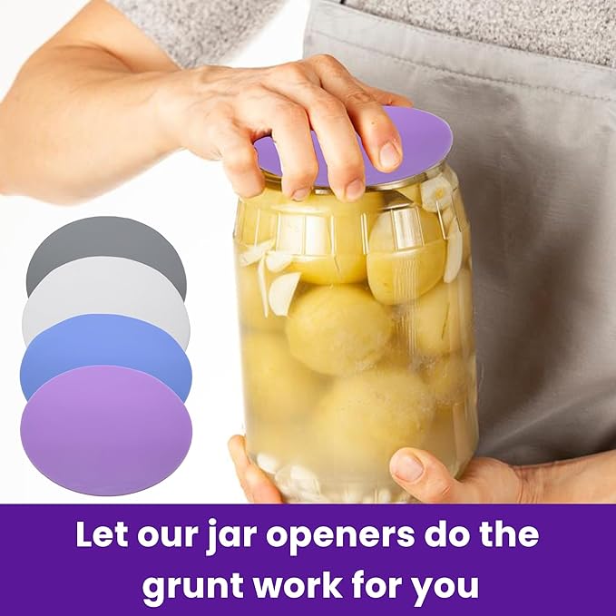 Jar Opener Gripper Pads (Pack of 4) - Round Non Slip Grippers for Jars, Lids & Bottles - Multipurpose Silicone Jar Lid Openers for Opening Jars for Weak Arthritic Hands & Seniors,