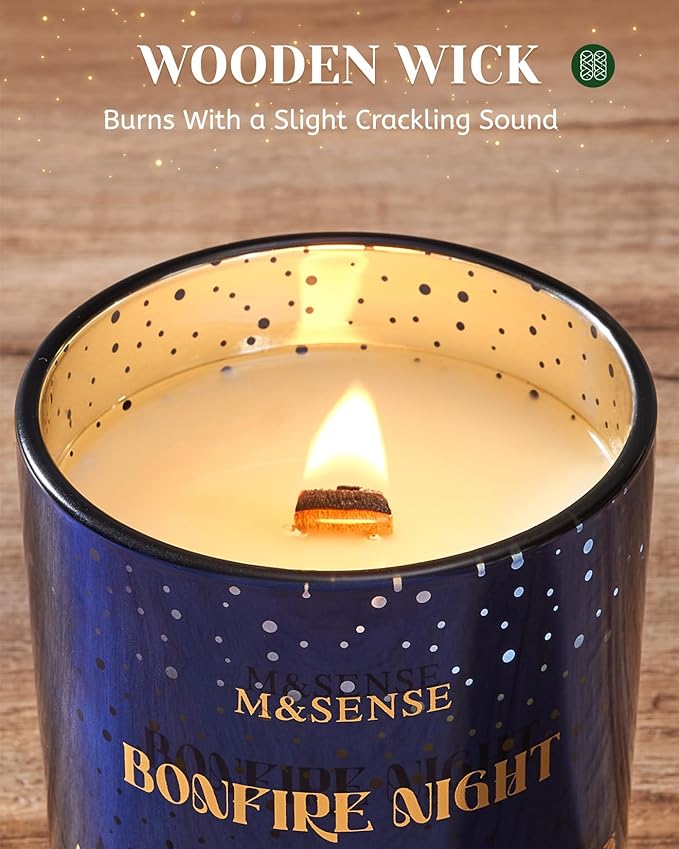 M&SENSE Bonfire Night Large Christmas Candles, 18oz 100 Hours Burn Soy Wax Non Toxic Holiday Candle for Home Scented, Winter Aromatherapy Gifts for Women Men, Cozy Christmas Decor