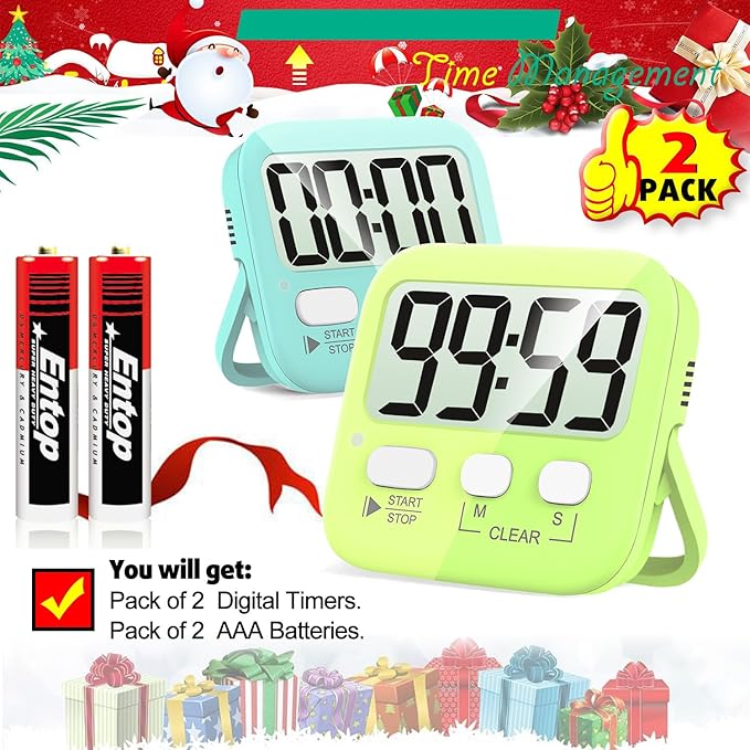 Antonki 2 Pack Digital Timer for Kids, Magnetic Countdown Kitchen Timers for Cooking, Egg, Classroom, Teacher, Exercise, Study, Oven - Battery Included