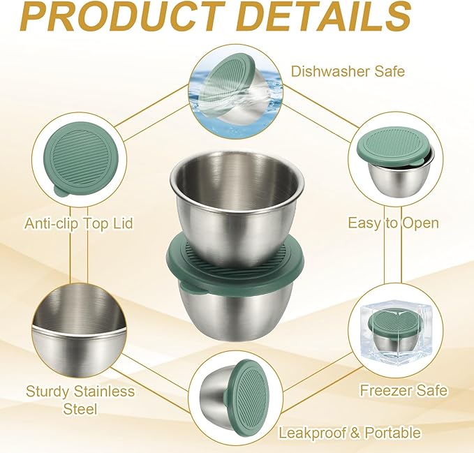 uxcell 1 Set 2.8oz Stainless Steel Salad Dressing Containers with Silicone Lids, Reusable Dipping Sauces Cups, Leakproof Condiment Containers for Picnic Travel Kitchen, Green