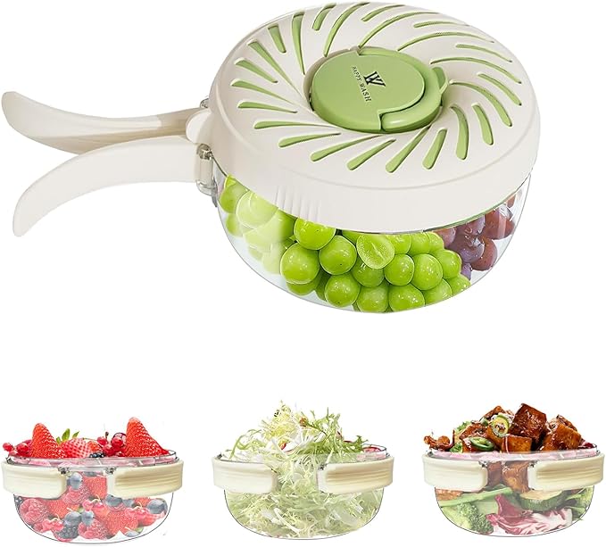 Fruit Washing Bowl with Strainer and Lid with Handle, Portable Strainers and Colander for Kitchen, Vegetable Wash Drain Basket, 3 in 1 Berry Fruit Storage Containers for Fridge Kitchen Picnic Outdoor