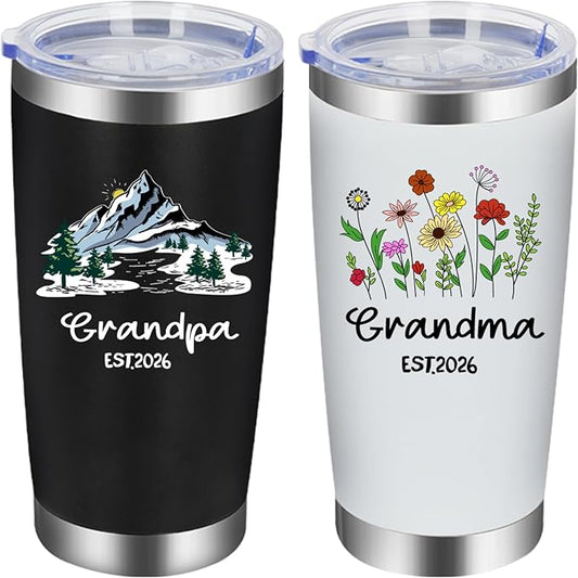 Iridesc First Time Grandparents, Promoted To Grandma And Grandpa Est 2026 Insulated Tumbler Set, Christmas Gift for Grandparents, Pregnancy Announcement for Grandparents, New grandparent Gifts, 20 Oz