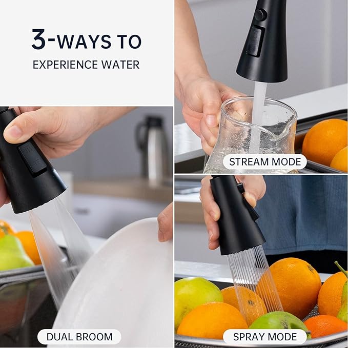 DAYONE Matte Black Touchless Kitchen Sink Faucet with Pull Down Sprayer and Soap Dispenser, Stainless Steel Motion Sensor Touch Faucet for Kitchen Sink Smart Hands-Free Single Handle