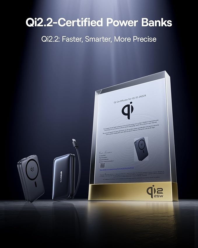 Baseus Picogo Qi2.2 25W Magsafe Portable Charger Power Bank 10000mAh 45W, with Built-in Cable USB-C Fast Charging for iPhone 17/16/15/14/13 Pro Max/Galaxy S25 / Pixel 10 Pro Black