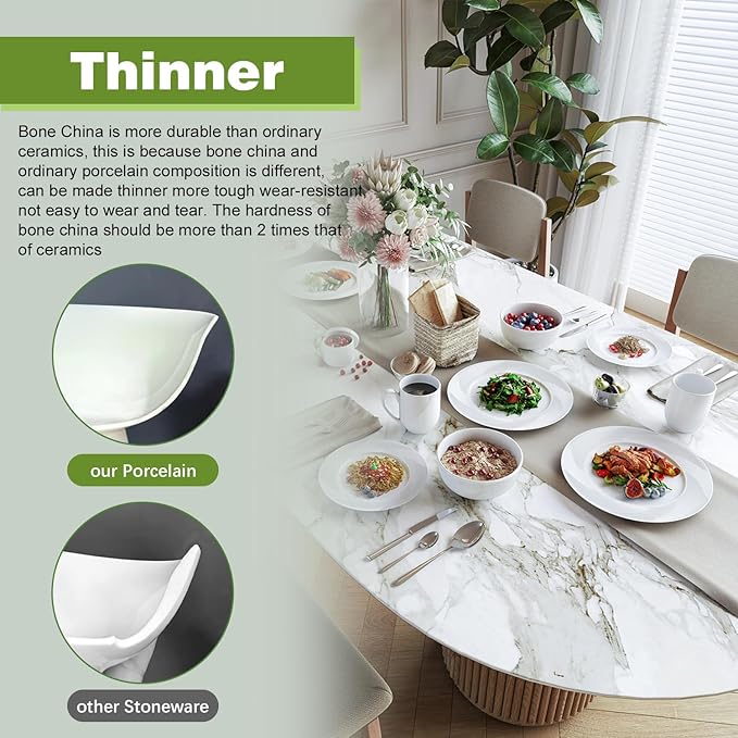 Yoshy Bone China Dinnerware with Lightweight Durable Chip Resistant Design Service for 4 (16 Piece - Service for 4, Rhythmlight)