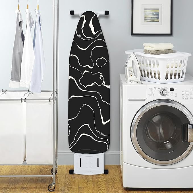 Extra Thick Ironing Board Cover and Pad, 15x54 Ironing Board Cover, Resist Scorching and Staining,Elastic Edges,Modern Art Geometric Black