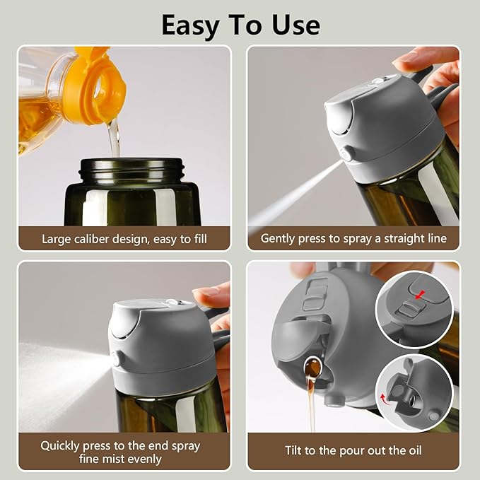 Olive Oil Dispenser and Oil Sprayer – 16oz/470ml Glass Light-Proof Oil Pourer for Kitchen, Air Fryer, Cooking, Salad, and BBQ