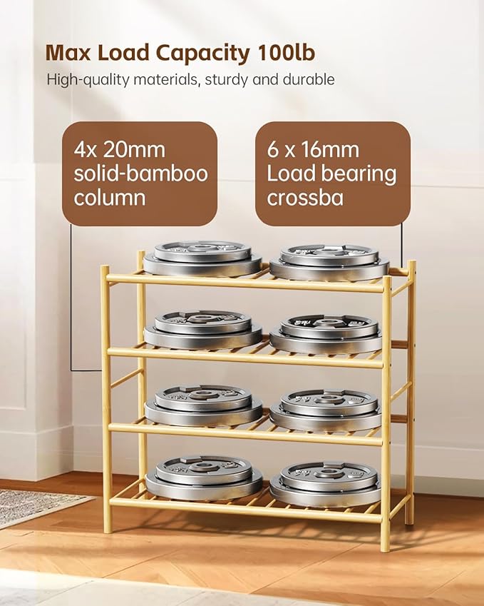 Bamboo Shoe Rack for Closet Small Wooden Shoe Organizer with Pouch, Sturdy Wood Shoe Shelf for Front Door Entrance Entryway and Outdoor, 26 inch Wide (Natural, 4-Tier)