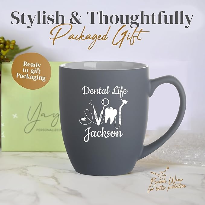 Personalized Dentist Gifts, 16oz Custom Coffee Mug with Engraved Name - Graduation Gift for Dental Student, Birthday Appreciation Gift for Dentist Assistant Hygienist Medical Graduate (Mug, Dentist)