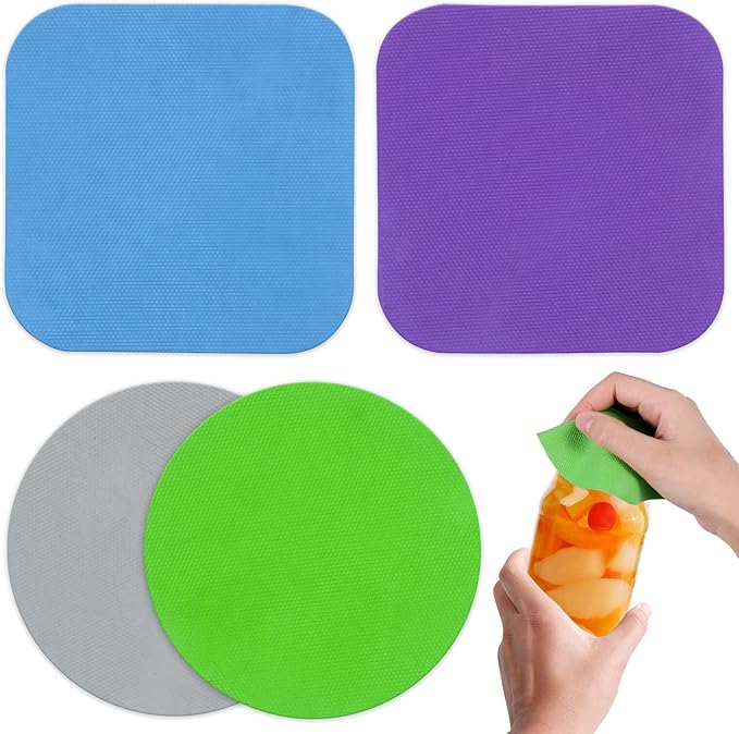 Jar Opener Gripper Pad, 4pcs Rubber Jar Grippers Multi-function Lid Jar Opener for Seniors with Arthritis Weak Hands -Non Slip Kitchen Coasters