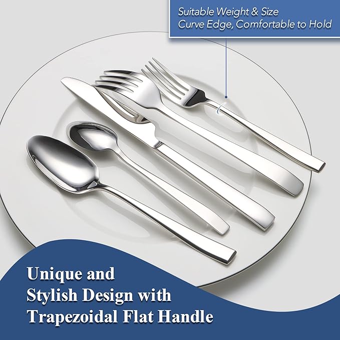 40 Piece Silverware Set Service for 8, EIUBUIE Premium Stainless Steel Cutlery Set, Mirror Polished Flatware Sets Heavy Duty and Solid, Modern Kitchen Eating Utensils Sets Include Spoons Forks Knives