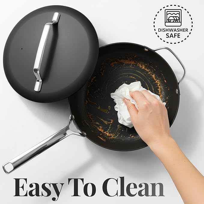 GOTHAM STEEL 4Qt Saute Pan with Lid, 12 Inch Deep Frying Pan with Lid, Large Nonstick Skillet with Lids for Cooking, Oven Safe Skillet, Family Sized Frying Pans Non stick, Dishwasher Safe