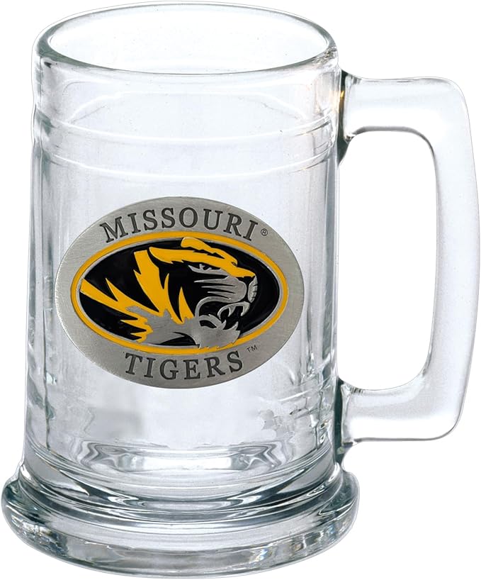 Heritage Pewter Missouri Beer Stein Glass | 15 Ounce German-Style Beer Glass | Intricately Crafted Metal Pewter Alma Mater Inlay