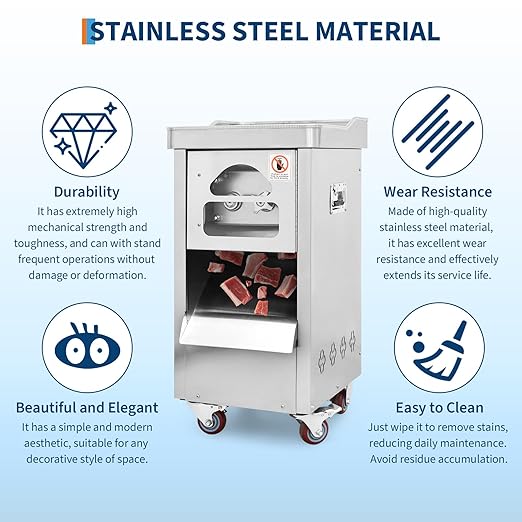 Commercial Meat Cutting Machine, 661 LBS/H 1100W, 3 mm Blade, Stainless Steel Restaurant Food Cutter, for Kitchen Supermarket Lamb Beef Chicken