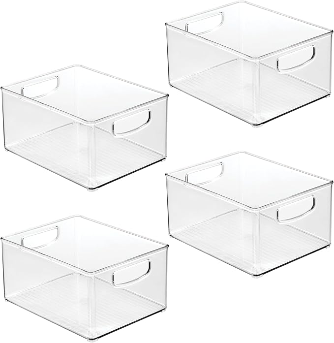 InterDesign iDesign Stackable Storage Bin - Organize Pantry, Fridge, or Freezer, Set of 4, Clear, Made in USA