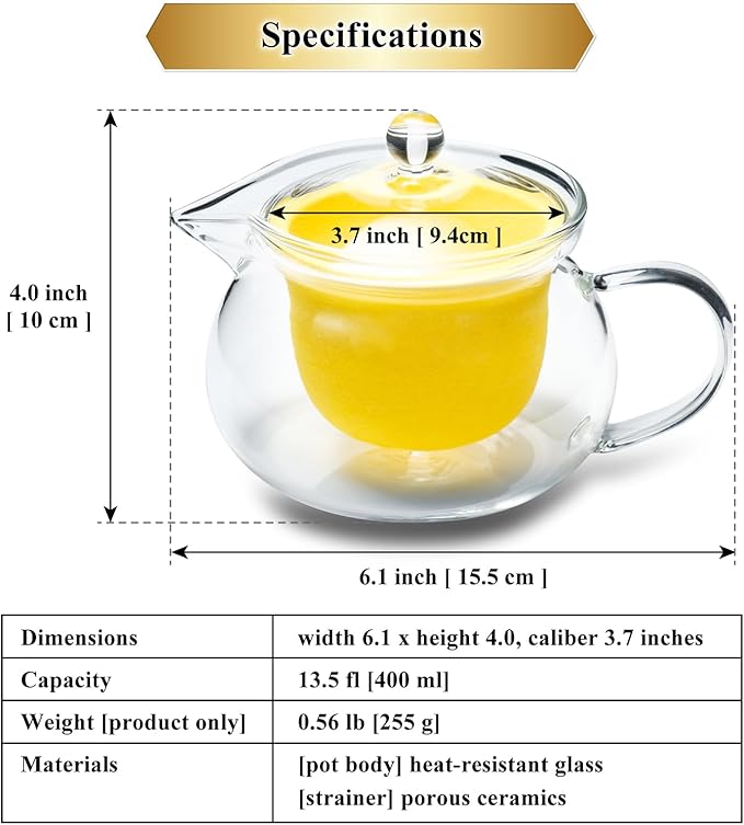 Heatproof Glass Teapot 13.5 fl (400 ml) with Removable Ceramic Infuser strainer Ha-Pot Made in Japan (Pink)