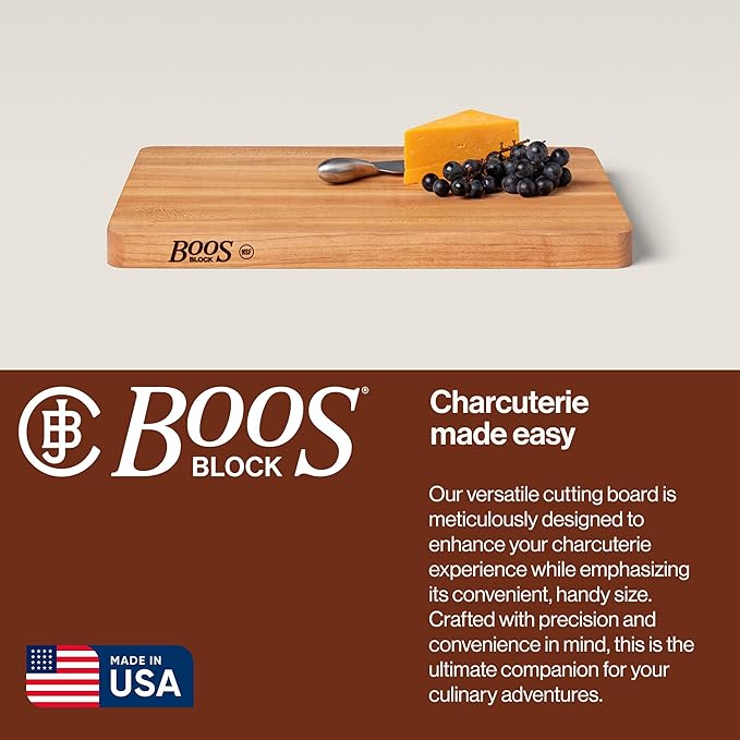 John Boos Chop-N-Slice Series Rectangular Wooden Maple Cutting Board 18”x12” – 1.25” Thick, 8-lb Reversible Butcher Block with Eased Corners & Edge-Grain – Made in the USA