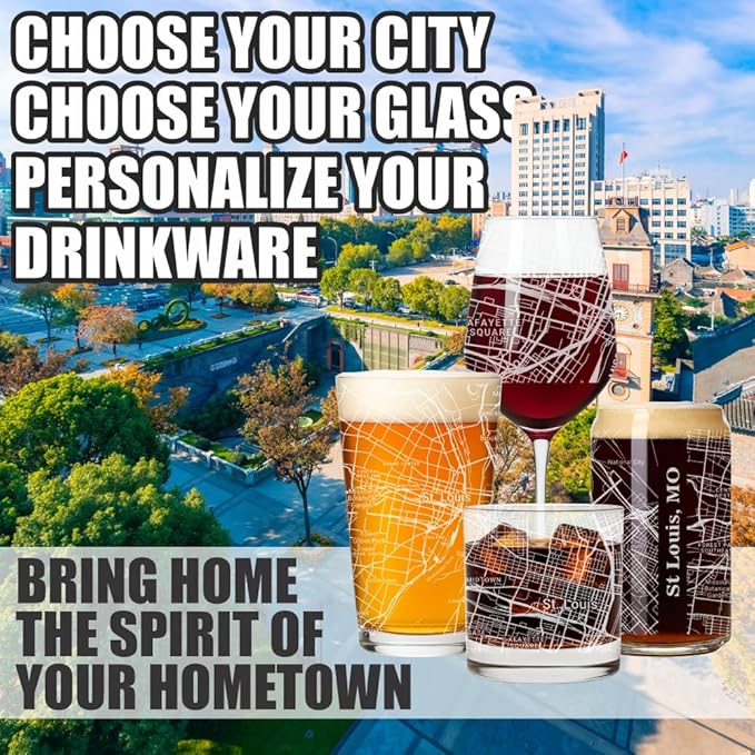 Blue Ridge Mountain Gifts - Saint Louis Souvenir - Missouri Glassware Gift, Etched City Map, Laser Engraved and Dishwasher Safe