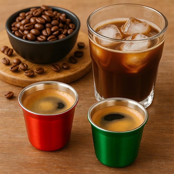 color espresso coffee cups-2 in red and green |304 material | Perfect for tasting coffee, parties, family bars and cafes | Strong Christmas atmosphere.