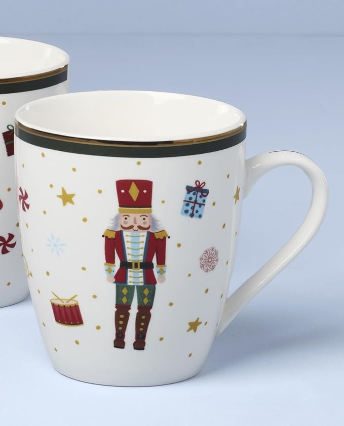 Lenox Coffee Mugs, Set Of 4 Nutcracker Ballet 13 Oz Coffee Mugs, Porcelain Material with Gold Accents, Dishwasher and Microwave Safe, Assorted Nutcracker Design, Christmas Decorations (13 Oz, 4 Piece)