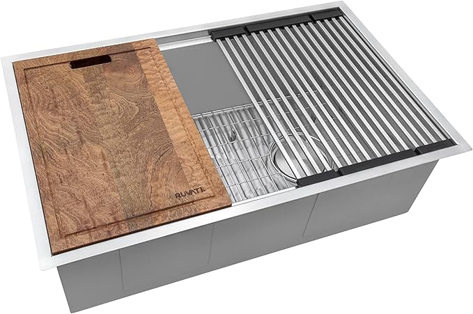 Ruvati 36-inch Rounded Corners Workstation Kitchen Sink - Slope Bottom Offset Drain Undermount Kitchens Sink - 16 Gauge Stainless Steel Kitchen Sinks with Accessories - RVH8596