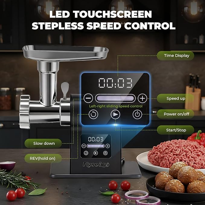 Meat Grinder Electric 3200w Commercial Touch LED Screen Heavy Duty Metal Gearbox Meat Grinder with Timing and Sausage Stuffers, Kubbe Kit for Household Use & Commercial