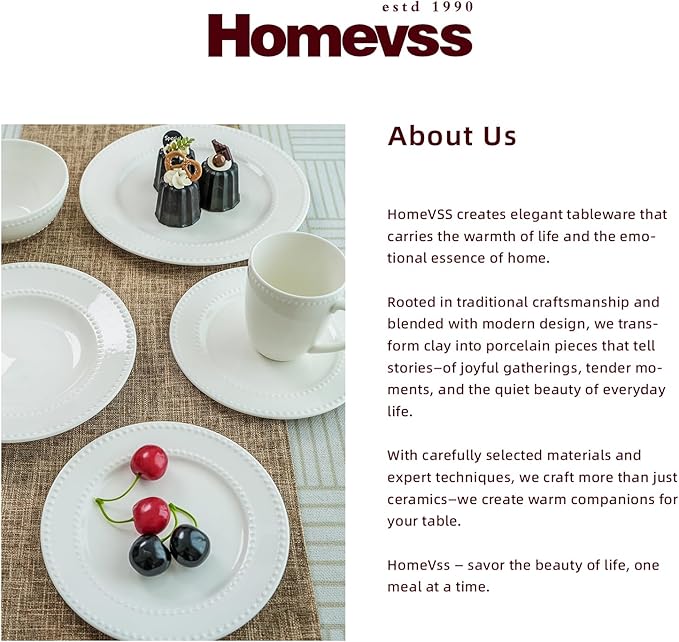 HomeVss, New Bone China Dinnerware Set, Embossed Pearl Design, 16pc Set