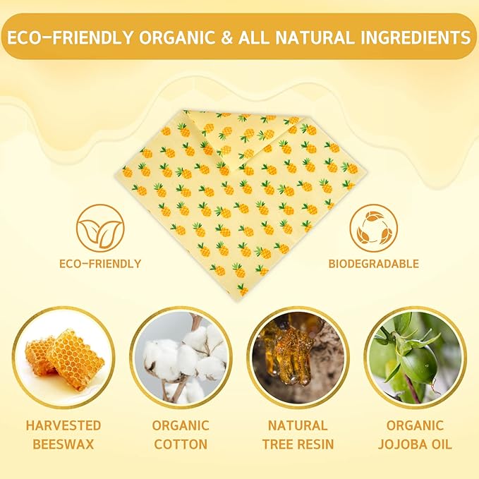 Reusable Beeswax Wrap - 9 Pack Beeswax Wraps for Food, Eco-Friendly Beeswax Food Wraps, Bread Sandwich Food Wrap - Organic, Sustainable, Zero Waste, Plastic-Free Food Storage, 1XL, 3M, 5S