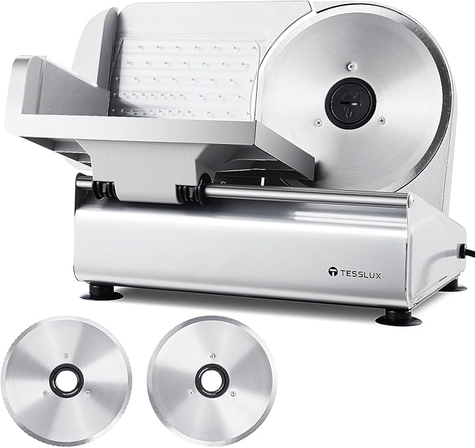Meat Slicer - Electric Deli Slicer, 200W, Dual 7.5" Blades, Adjustable Thickness 0-15mm, Safe Home Meat Slicer Machine with Stainless Steel and Aluminum Housing