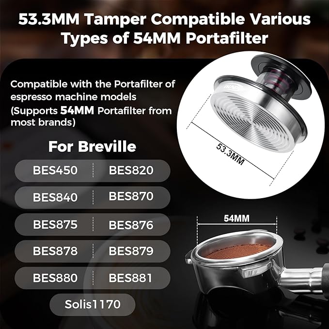 IKAPE 53.3MM Semi-Transparent Coffee Tamper for Espresso, Spring Calibrated with Threaded Premium Stainless Steel Base, Suitable for 54mm Breville Bottomless Portafilters(New Upgrade)