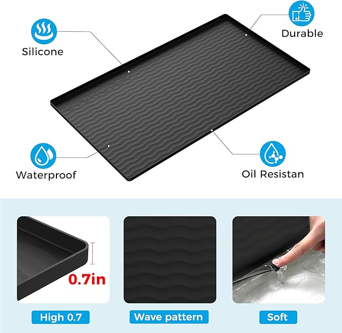 URMONA 22'' x 19'' Waterproof Silicone Under Sink Mat Cabinet and Counter Protector, Shelf Liner for Kitchen and Bathroom, Storage and Organizers, Litter Mat, Pet Cat Puppy Essentials（Black）