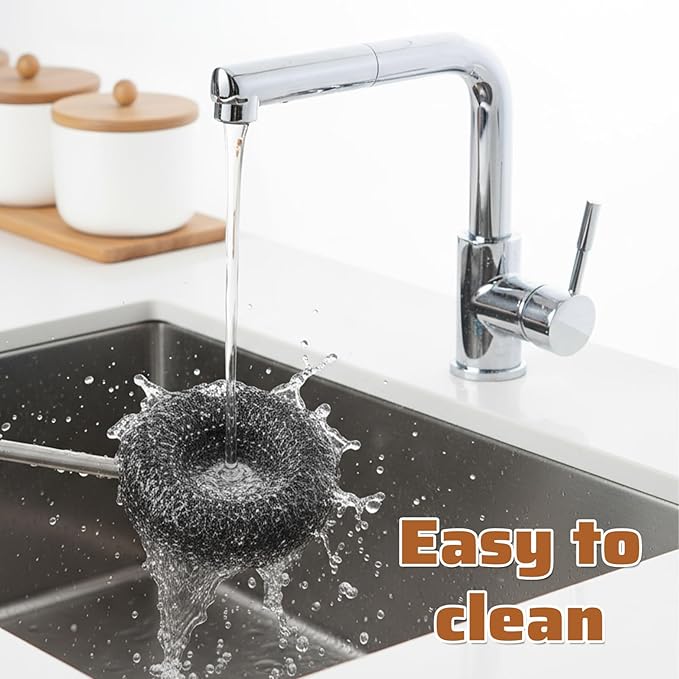 8 Pack Stainless Steel Scrubber with Handle Brush Set, 1 Long Brushes,2 Short Brushes,4 Wire Sponge Pads,1 Screwdriver for Cleaning Pots, Pans, Grills, BBQ, Dishes and Sink, Home Cooks